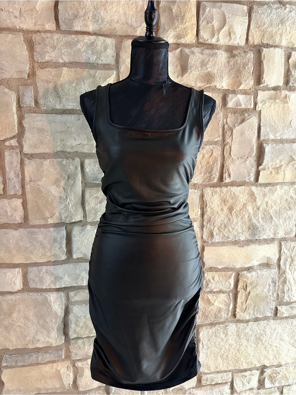 Sleek Black Faux Leather Tank Dress